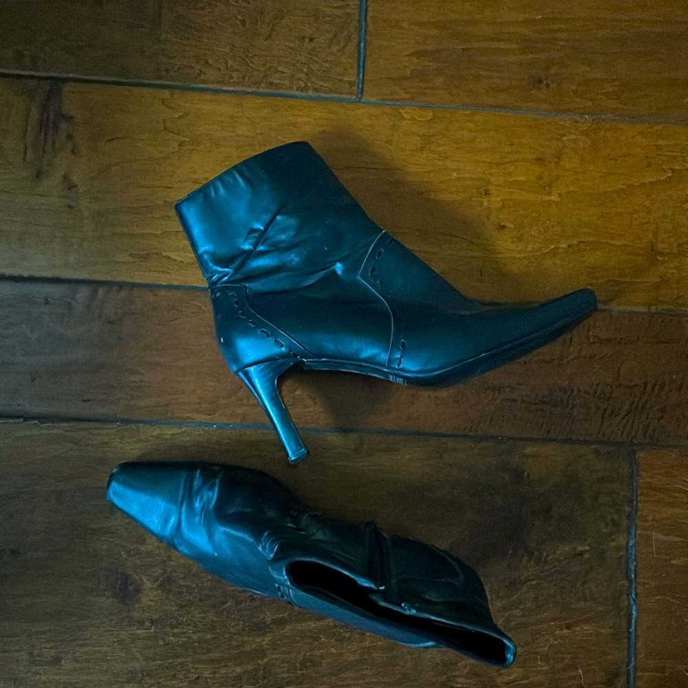 Women’s brown leather boots, two inch heel